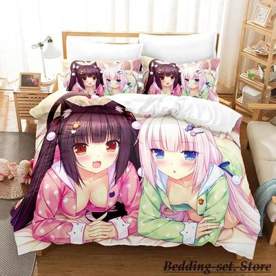 Set de lenjerie de pat nou NEKOPARA OVA Single Twin Full Queen King Size Set de pat Adult Copil Dormitor Seturi husă de plapumă Anime parure de lit Pat