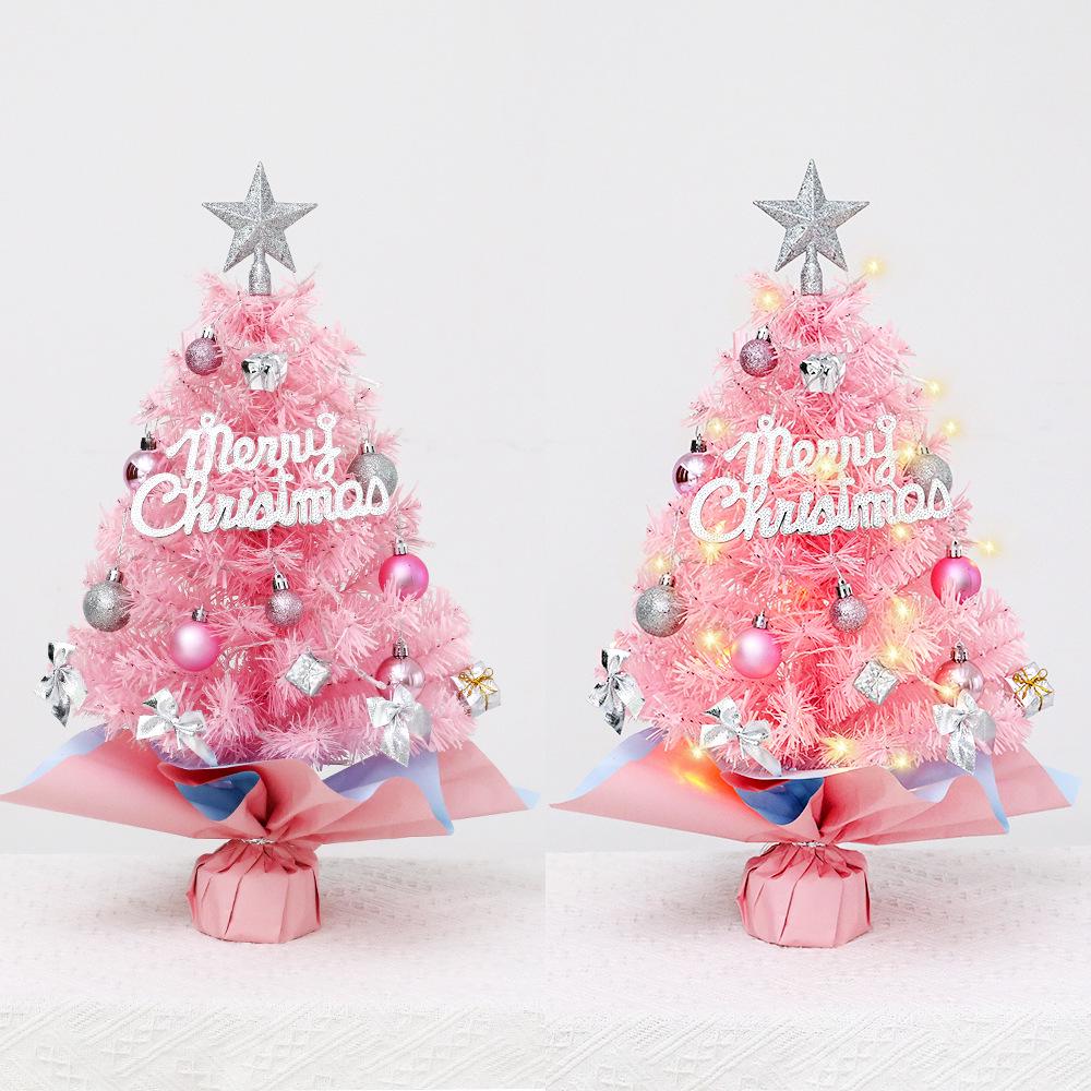 Mini Pink Christmas Tree Set: 45cm & 60cm Desktop Holiday Ornaments.