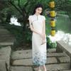 Sancai New Chinese Style Printed Slit Maxi Dress