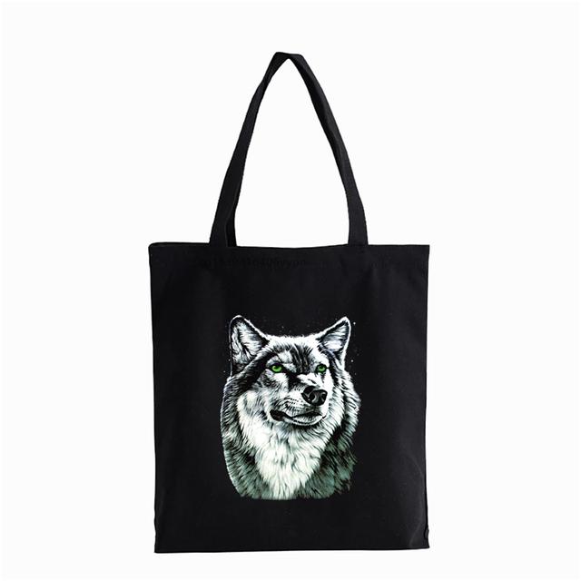 

Жіноча сумка для покупок з 3D-принтом «Вовк» Еко сумка на плече великої місткості. Модна складна полотняна сумка. Аніме-шоппер Bolsas 25*30cm