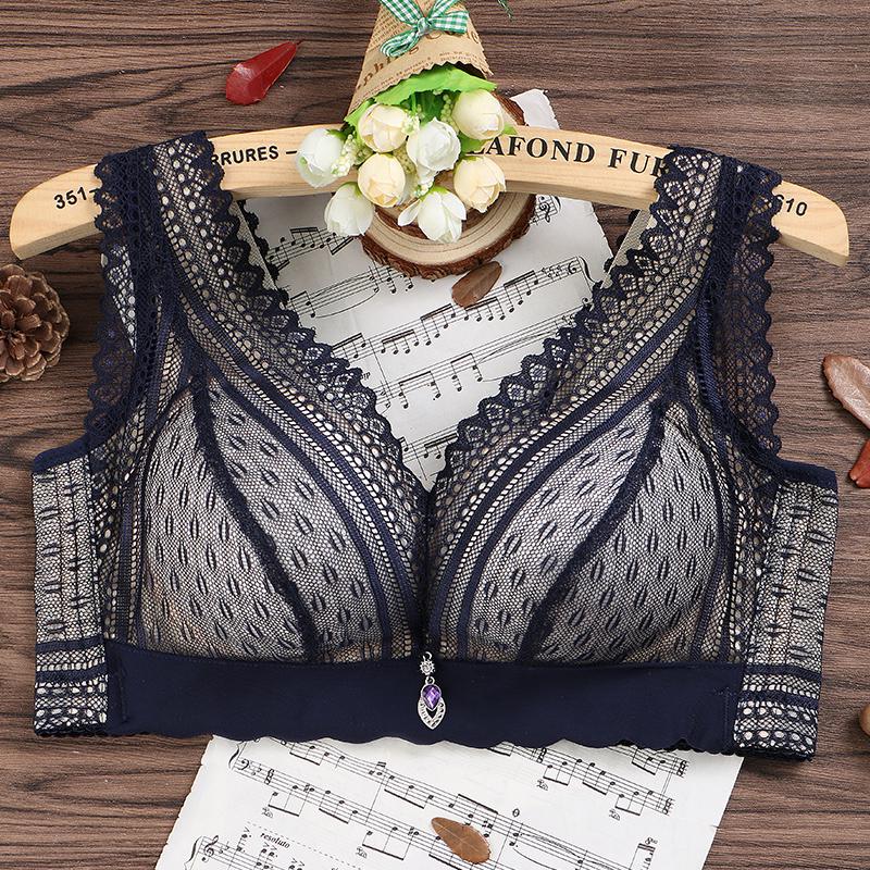 No Rim Bra Sexy Lace Beauty Back Bra Gathered Underwear Female Adjustable Thin Large Size Bra