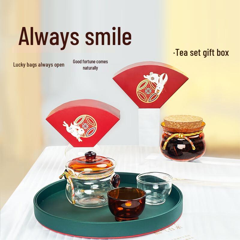 Auspicious Chinese Glass Tea Set Gift Box