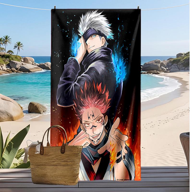Asciugamano da Spiaggia Asciugatura Rapida Stampato Jujutsu Kaisen Asciugamano da Bagno Super Assorbente Morbido Leggero per Piscina Viaggi Estivi