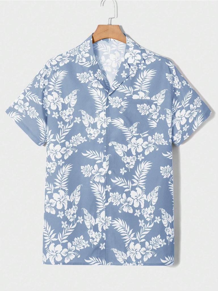 Summer Men's New Tropical 3D Printing Lapel Short-sleeved Shirt Hawaiian Casual Daily Wearing Large Size Shirt