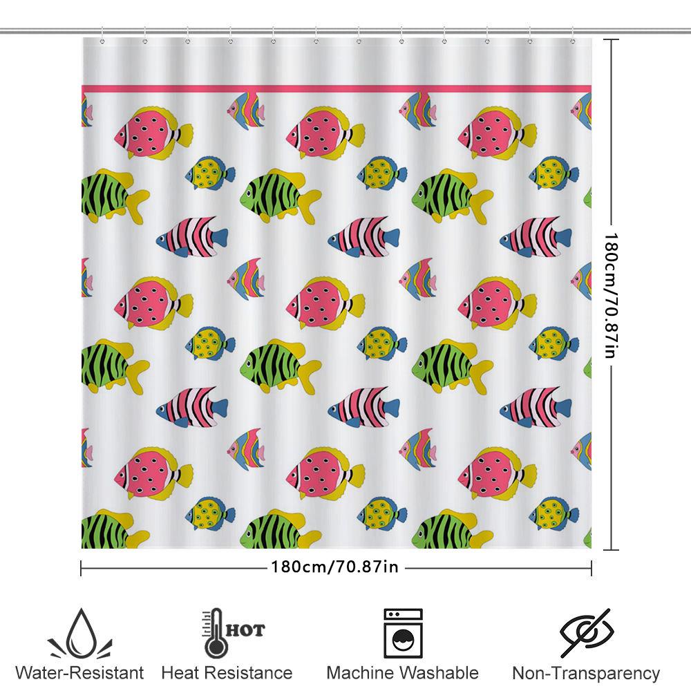 Colorful Fishes Shower Curtain Pattern Printed Fabric Waterproof Bath Mat Decor Home Decoration Available In Various Sizes For K