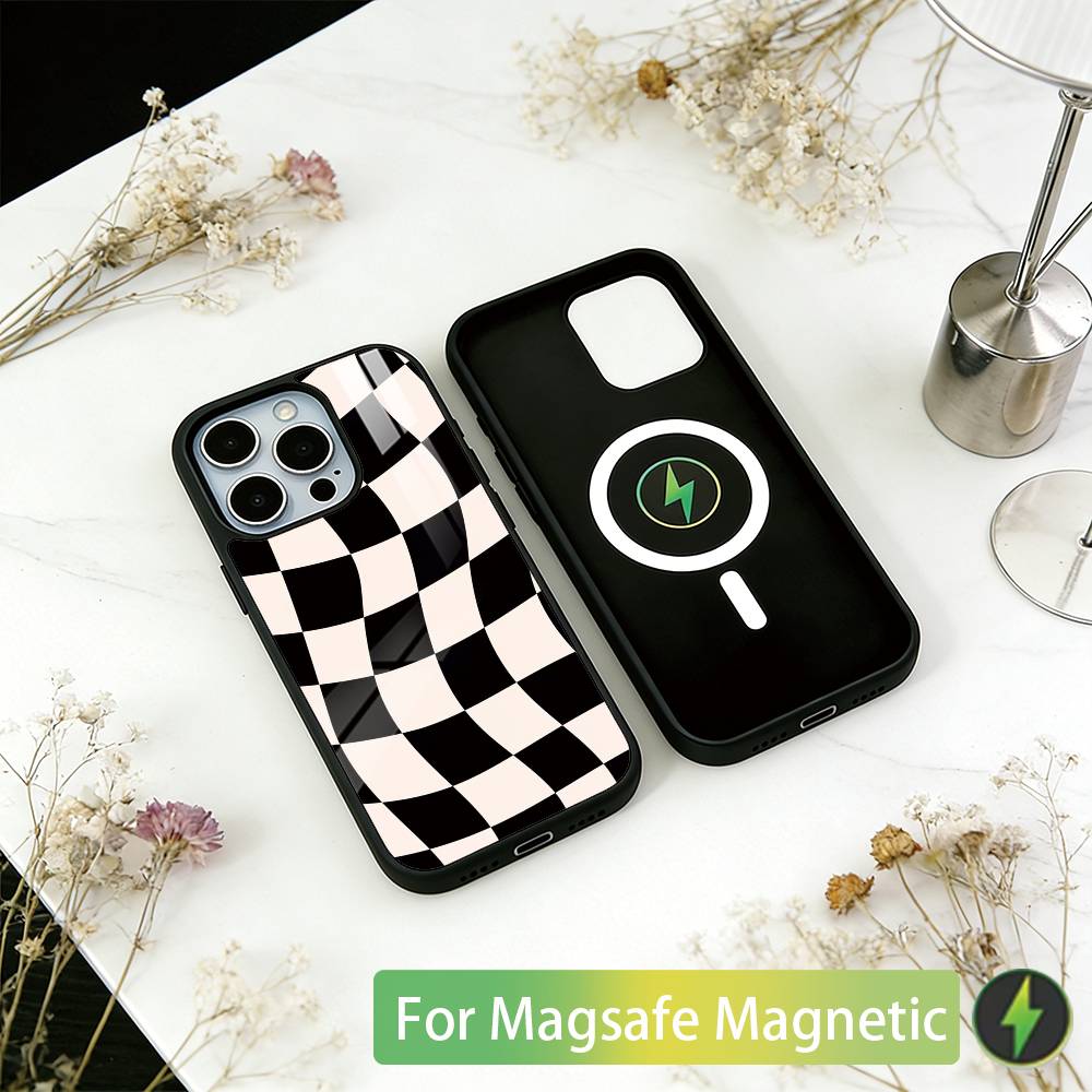 Solid color plaid Phone Case For iPhone17,16,15,14,13,12,11 Plus,Pro Magnetic For Magsafe Wireless Charging