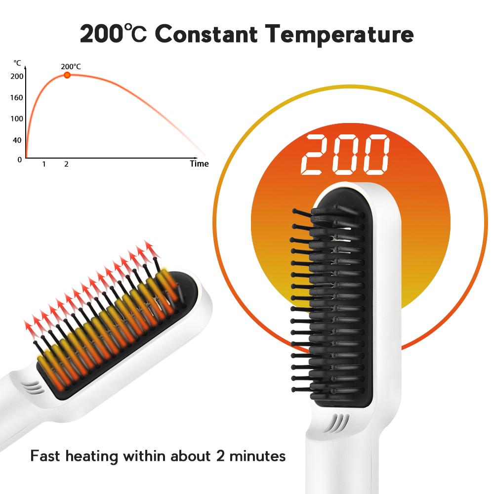 Wireless Heating Hair Comb Straightener Professional Men's Beard Flat Iron Ceramic Electric Hair Brushtool Salon Hair Styling Tool