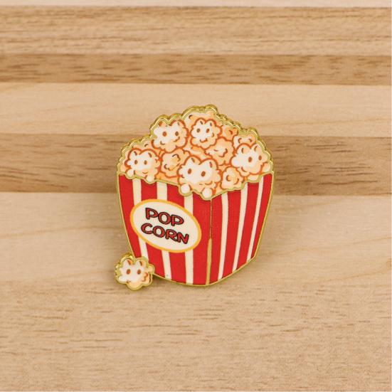 Cartoon Cat Popcorn Lapel Pin Cute Food Series Brooch for Bags Jackets & Backpacks Zinc Alloy Rust-Proof Unique Gift for Kids Teens Cat Lovers