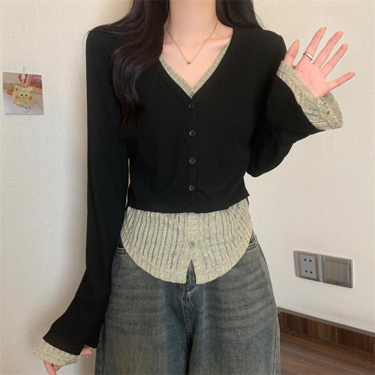 

Chen Chen Recommends: Stylish Knit Sweater for Plus Size Women - Pure Design, Contrasting Colors, Fake Two-Piece, Perfect for Autumn. L (Suits 100-120 jin, consider sizing up) зелёный