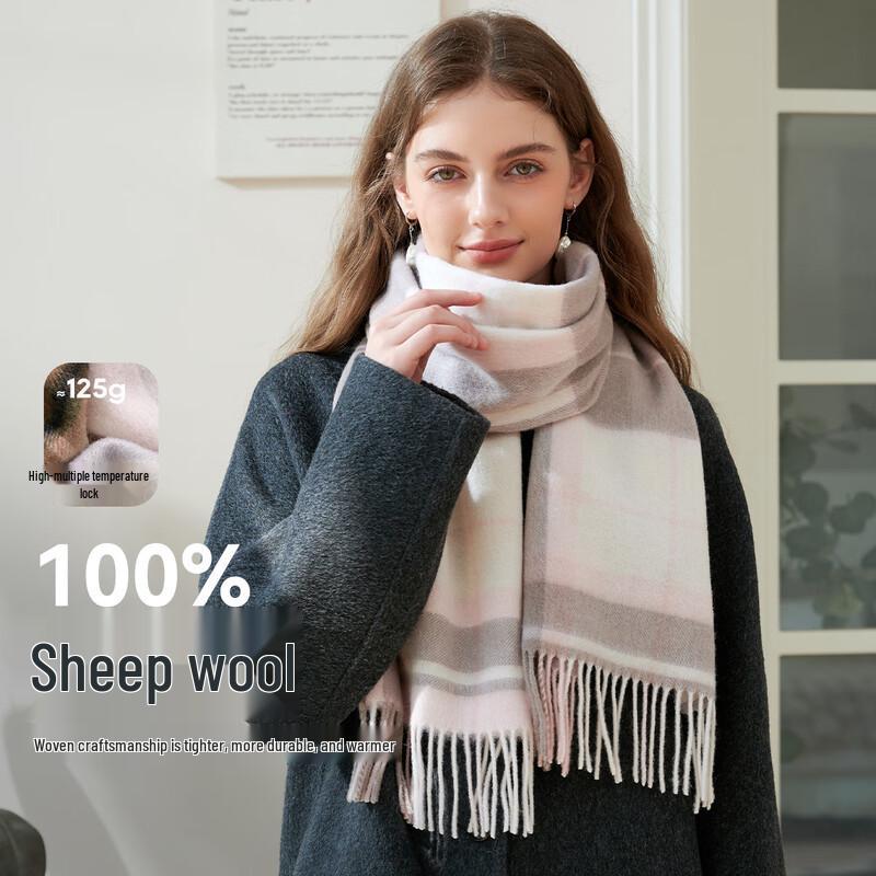 

Women s 100% Pure Wool Plaid Scarf 164x32cm