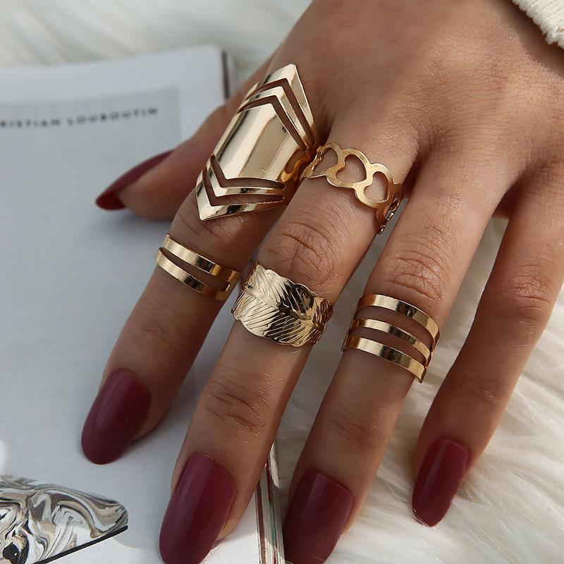5 Stück/Set Damen Retro Blätter Herzförmig Geometrisch Hohl Knöchelring Punk Stil Mädchen Geschenk Schmuck Zubehör