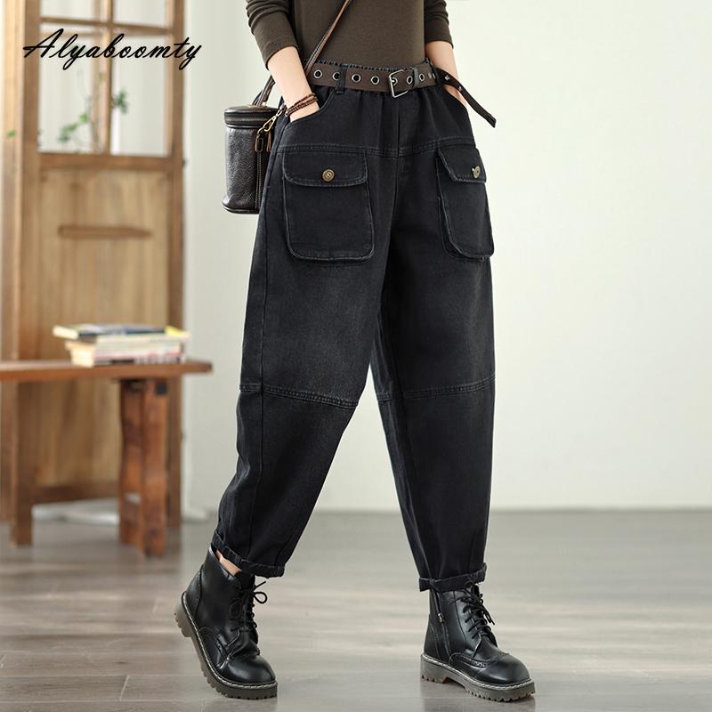 

Корейская мода больших размеров осень-зима женские джинсы с высокой талией черные коричневые выбеленные хлопковые джинсовые брюки стильные крутые уличные джинсы с поясом XS-5XL 5XL чёрный