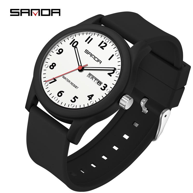 Sanda Luminous Double Calendar Waterproof Quartz Watches with Large Dial for Nurses
