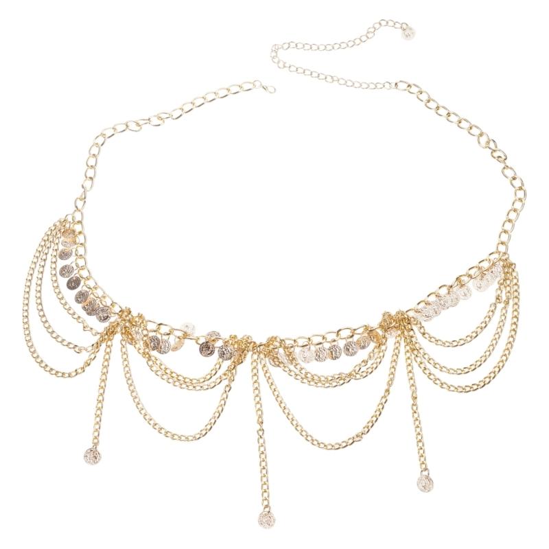 

Retro Metal Coin Hip Chain Waist Chain Adorned With Bohemian Tassels Adjustable Waist Accessory For Women золотий
