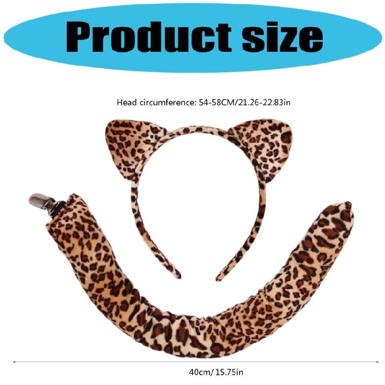 Animal Print Cats Ears Headband Matching Tail Set Breathable Roleplay Gear Costume Accessory For Cosplay Enthusiasts