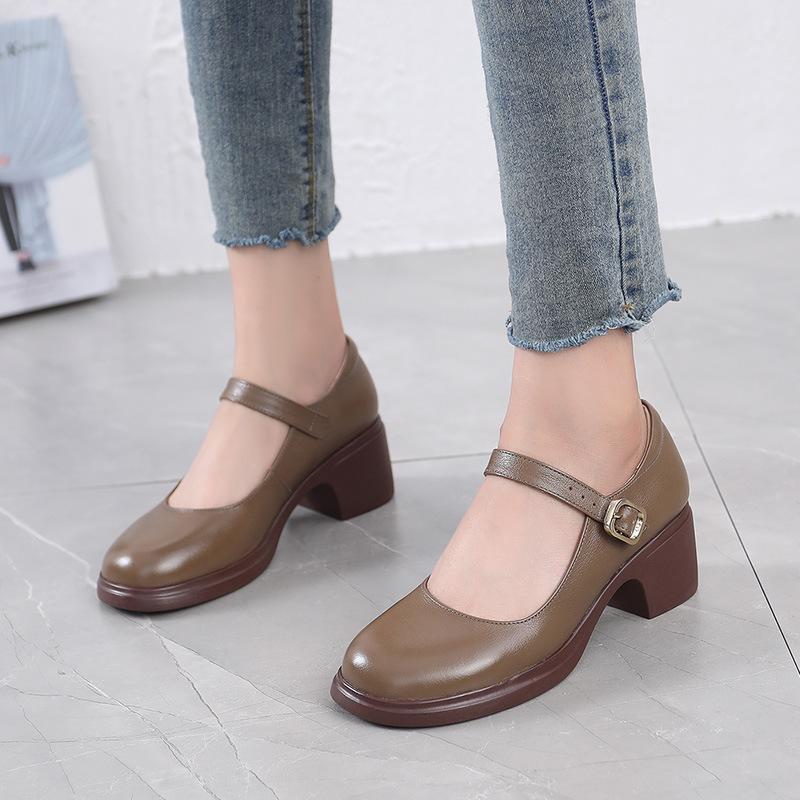 Fashion GKTINOO 2025 Spring Autumn Shoes Woman Genuine Leather Women Pumps Lady Round Toe Platform Shallow Mouth High Heel Women's Shoes