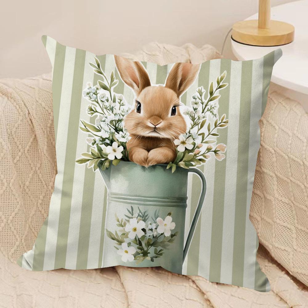 Easter Classic Cute Bunny Cushion Cover Soft Plush Pillow Cover DoubleSided Printed Sofa Cushion Summer Home Decor Gift