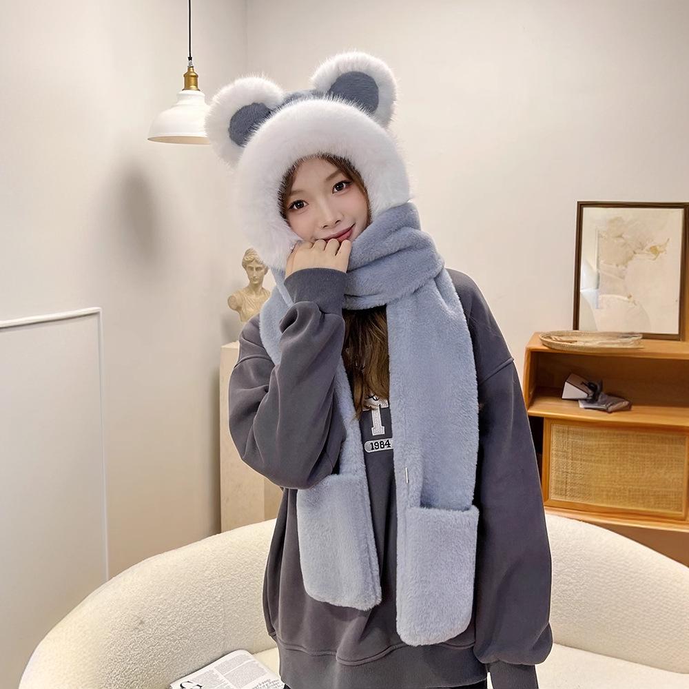 Women's Winter Rabbit Plush Hat, Scarf & Gloves Set - Cute, Thick, and Windproof.