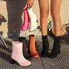 Large size high heels thin boots children autumn and winter new small square head medium tube thick heel elastic cloth socks boots women
