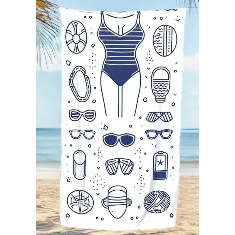 Vintage Nautical Sketch Beach Towel Large Soft Absorbent Towel Hand-Drawn Anchor Ship Wheel Print Quick-Dry Lightweight Towel