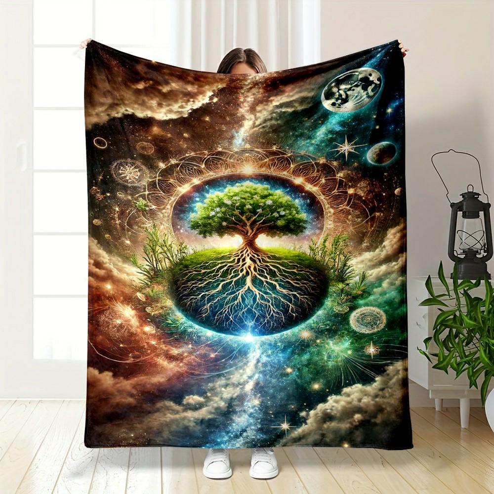 "Cosmic Tree of Life With Galaxy Design Flannel Blanket for Bedroom Living Room Sofa and Nap"