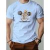 Summer Round Neck Skeleton Lifting Weights Pattern Printed Top Fashionable Casual Pure Cotton Short Sleeved Men's T-shirts