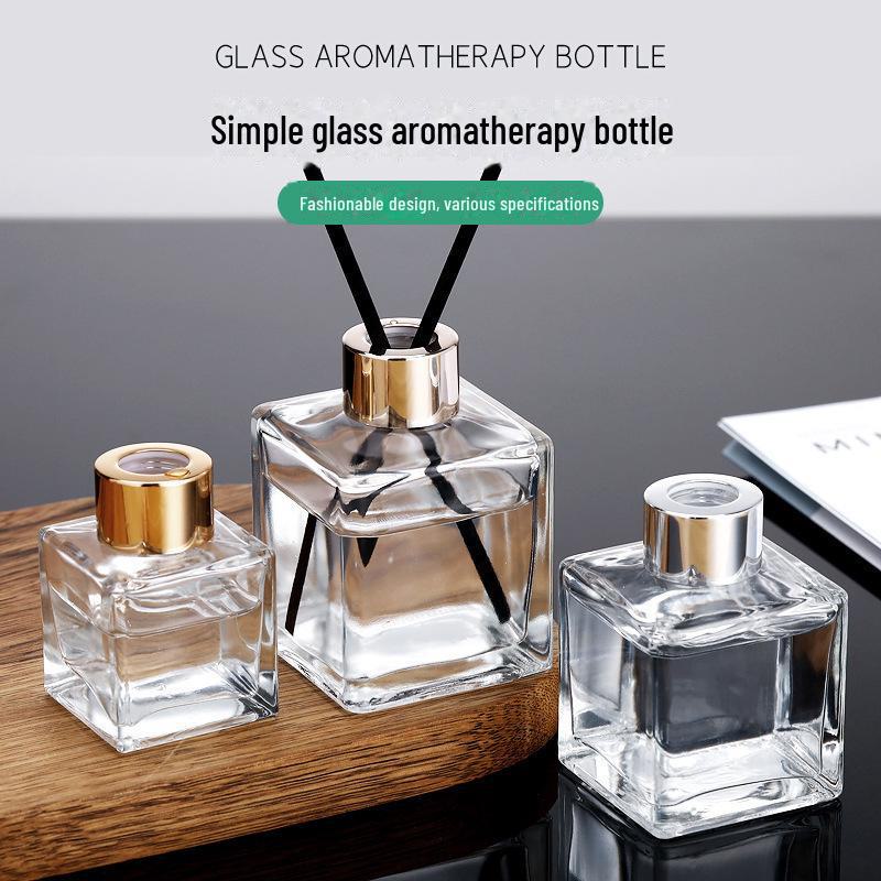 Square Glass Aromatherapy Diffuser Bottle - Simple Transparent Design for Home Décor