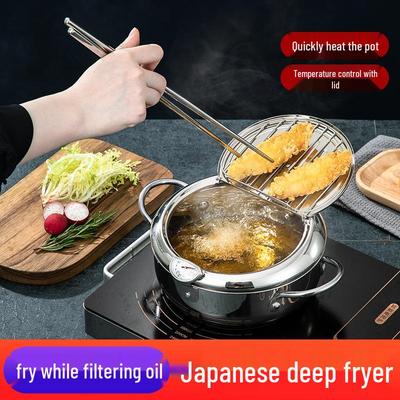 304 Edelstahl Tempura Fritteuse mit Thermometer zum Ölsparen auf Induktions- und Gasherden