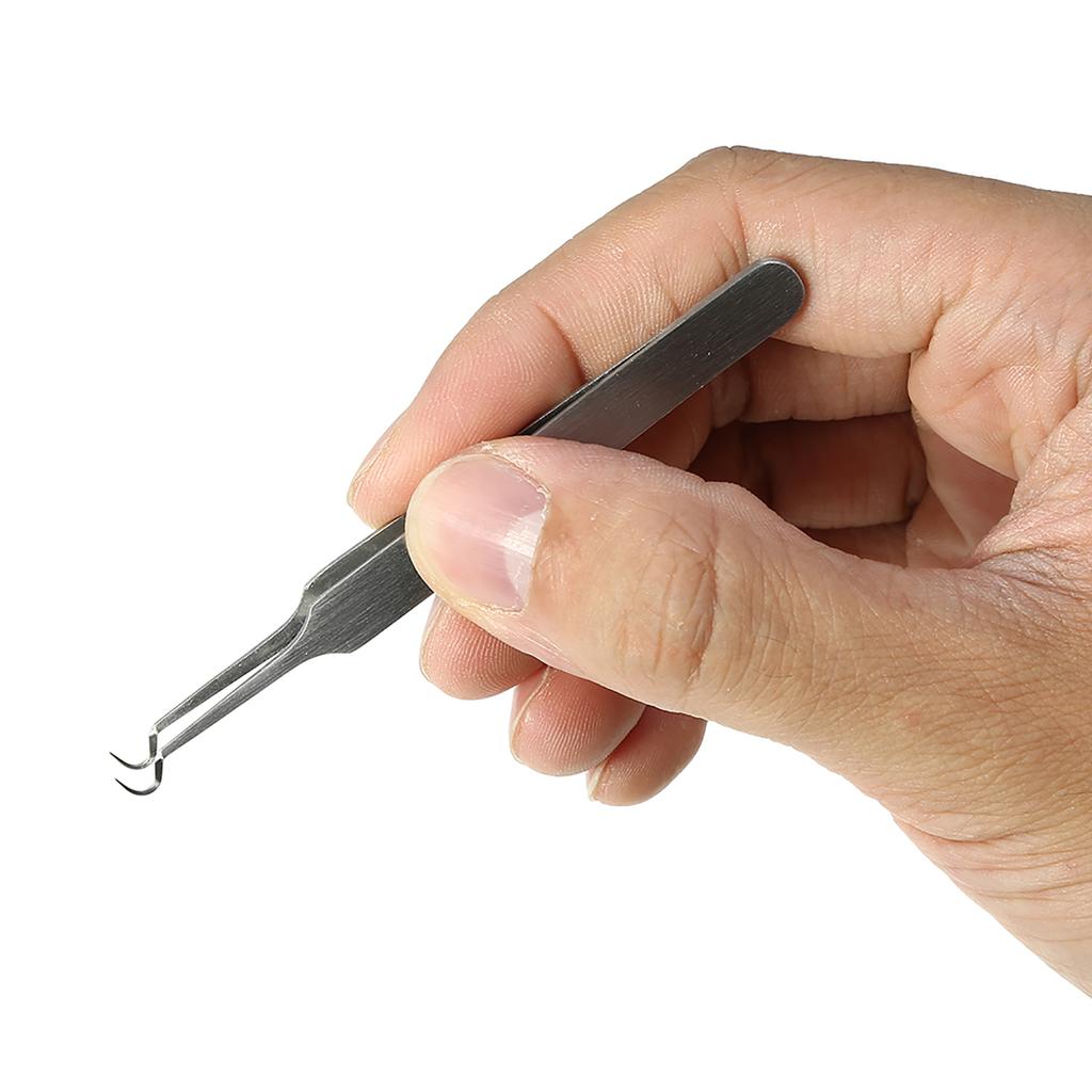 Stainless Steel Acne Blackhead Removal Tweezer Beauty Nipper Makeup Tool (Hooked Tip 8.7cm)