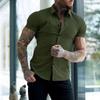 Men's Slim Fit Solid Color Short Sleeve Cardigan Shirt - Casual European and American Teen Style