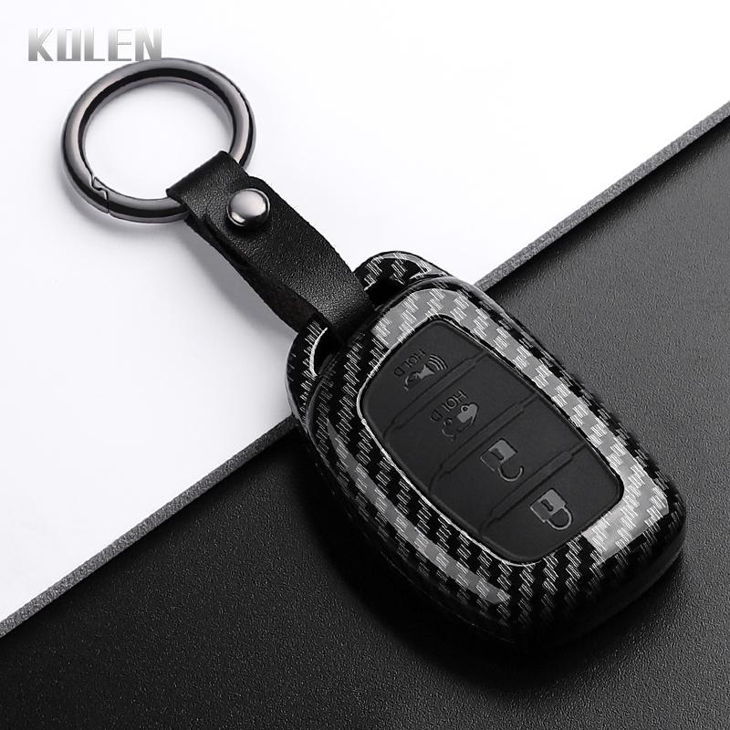 Abs Carbon Fiber Style Car Key Case Cover For Hyundai Ix35 I40 I20 I10 Tucson Elantra Creta Sonata Ioniq Accent Creata Keychain