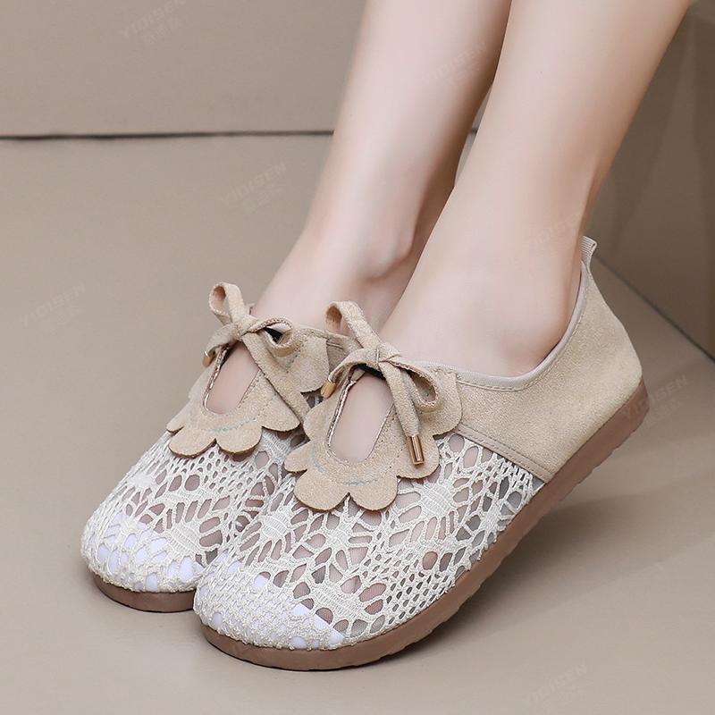Fashion Women's Lace Mesh Fisherman Sandals Fashion Breathable Slip-On Platform Shoes Lightweight Non-Slip Rubber Sole Casual Summer