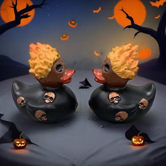 Halloweenská soška plamenné kachny Gotická soška kachny lebky Pryskyřičná socha Ozdoba stolní dekorace na sváteční párty