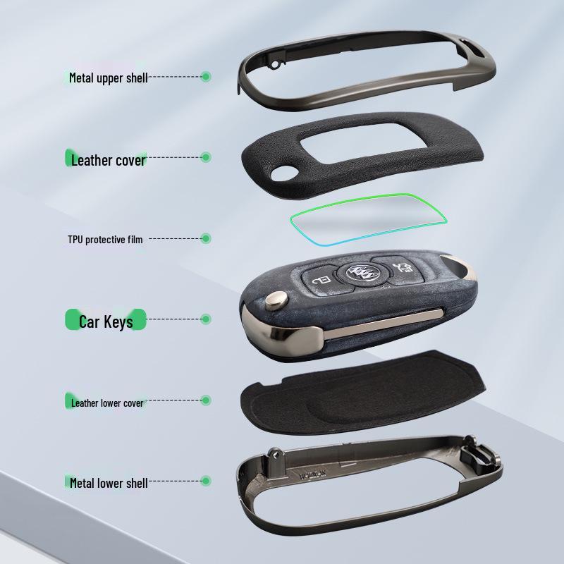 Leather Metal Car Key Cover for 16-17 Buick Verano GS Sedan/Hatchback