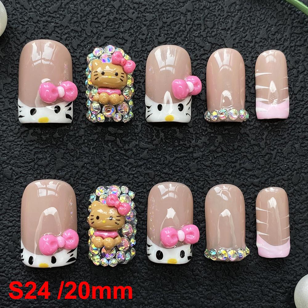 Glossy Hand Paint Thickness Acrylic Handmade Nail Sets 10PCS Multicolor Luxurious Gorgeous UV Gel Carved Artificial Manicure Art