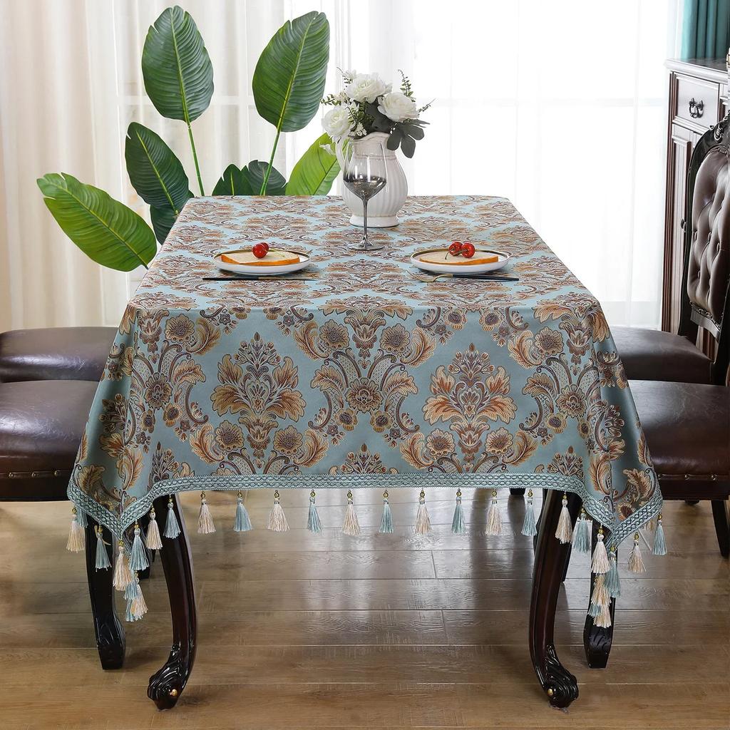European Style Jacquard Table Cloth Thickened Rectangular Tablecloth Embroidered Tassels Dustproof Dining Table Cloth Cover