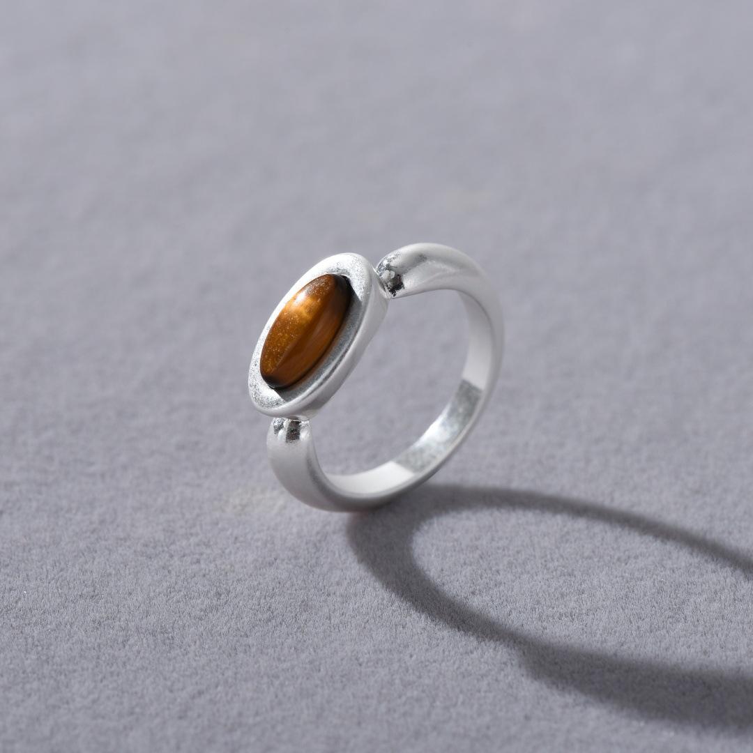 

Retro Cold Wind Metal Inlaid Tiger S Eye Stone Ring Tide Personality Exaggerated Fashion High Sense Niche Design Ring