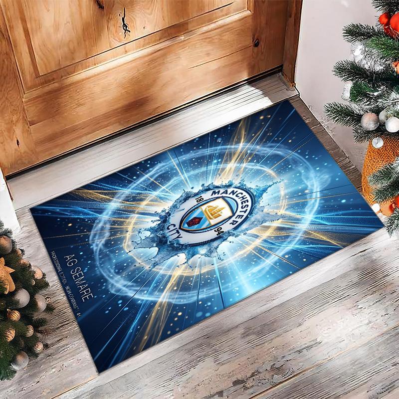 Manchester City Printed Flannel Area Rug Non Slip Soft Polyester Floor Carpet Indoor Decor Mat for Bedroom Living Room Sofa