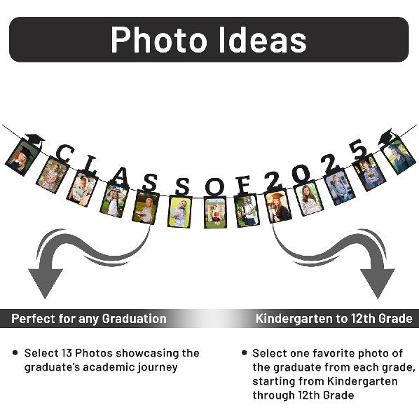 PartyHooman Class of 2025 Graduation Photo Banner | Graduation Decorations 2025 | Class of 2025 Party Decorations for College Senior/High,