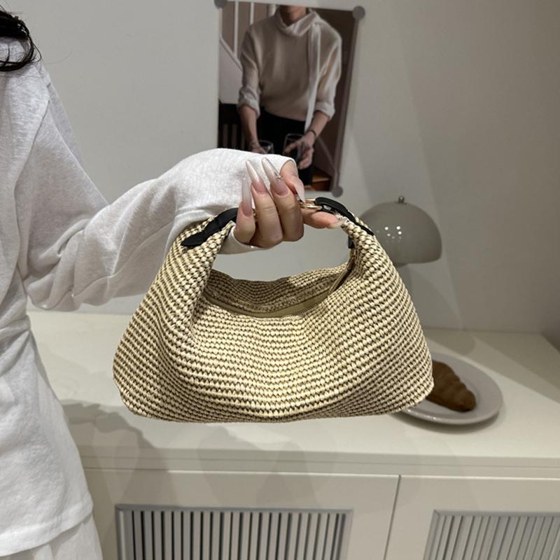 Raffia Straw Woven Clutch Purse Hobo Dumpling Women Handbag Summer Beach Grass Braided Solid Color Evening Bag KTB