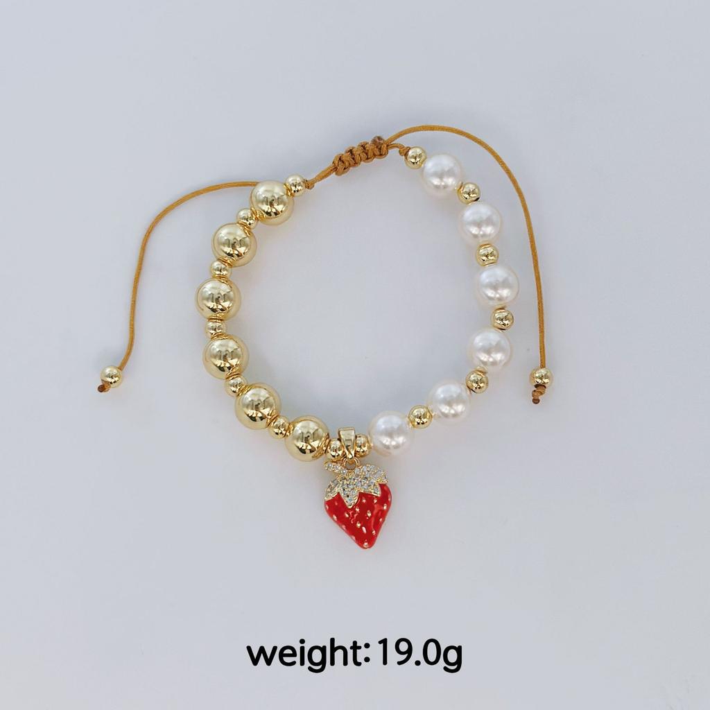 Hot-Selling Mother'S Day Beaded Cherry Bracelet Pearl Bracelet Niche Personality Dripping Oil Strawberry Round Bead Jewelry
