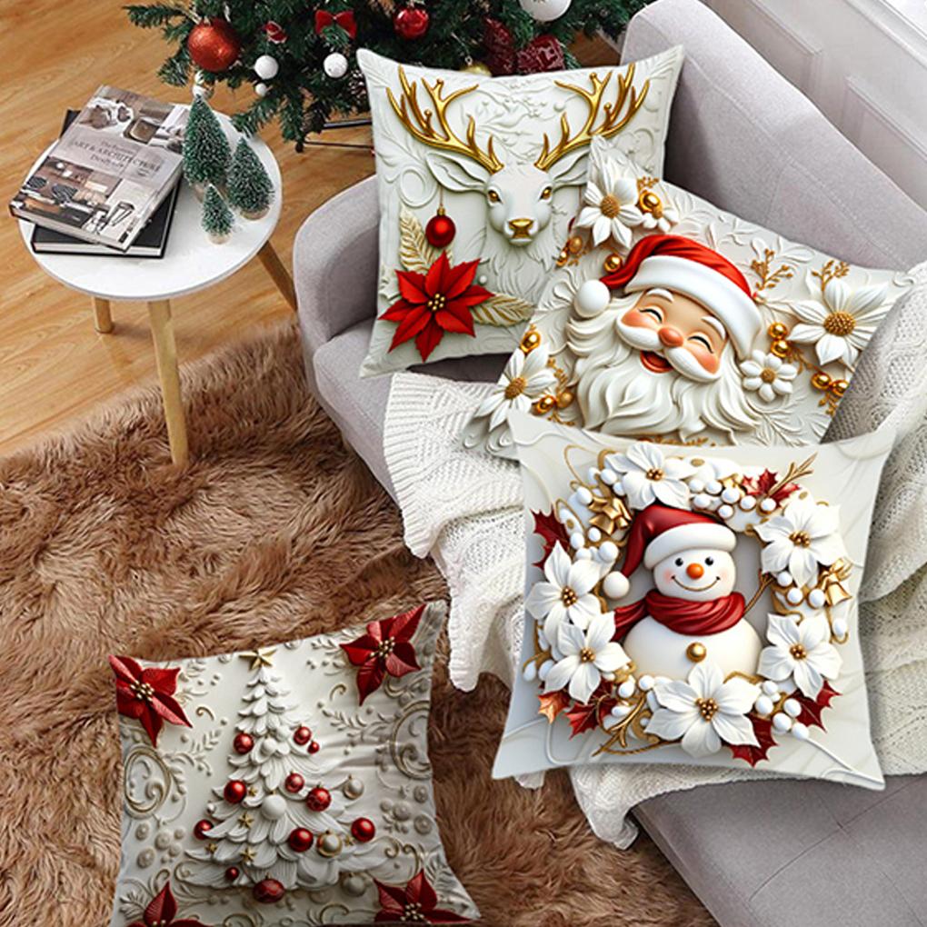 4PCS/SET Polyester Home Decor Essential Christmas Pillow Covers 4pcs Winter Xmas Themed Set Xmas Themed Cushion Cover 45*45CM