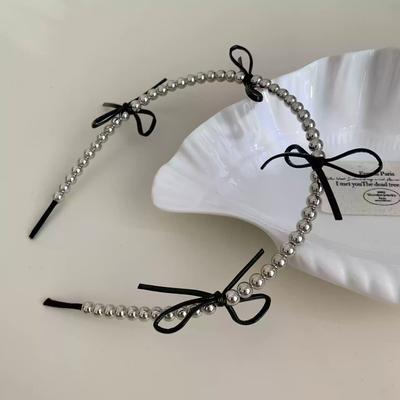 Imitation Metal Beaded Headbands for Women Girls Sweet Bow Hairbands Ballet Style Hair Hoop Headband Fashion Hair Accessories