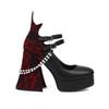 New Retro Pearl Lace Mary Jane Shoes Women's One-word Buckle Spring and Autumn New Thick Heel Sweet High Heels