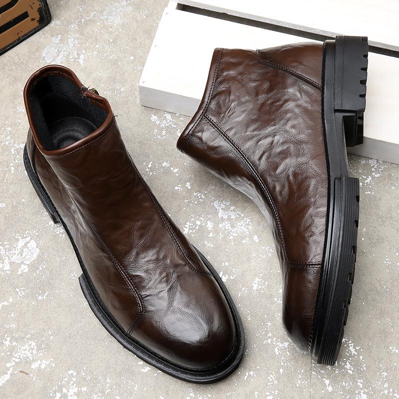 Martin Boots Men's Velvet Retro Chelsea Boots Big Head Tooling Boots British Platform Locomotive Boots Leather Mid-top Men's Shoes