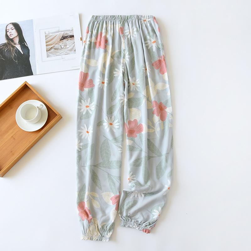 Damen Sommer Viskose Schlafhose - Dünne Baumwollgaze, Bündchen, Mückensicher, Mehrfarbig Strand- & Klimaanlagenhose