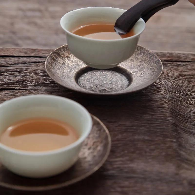 Pure Copper Hand-Made Copper Teacup Mat Insulation Teapot Mat Antique Kung Fu Tea Set Japanese Cup Holder Coasters In Holder Set