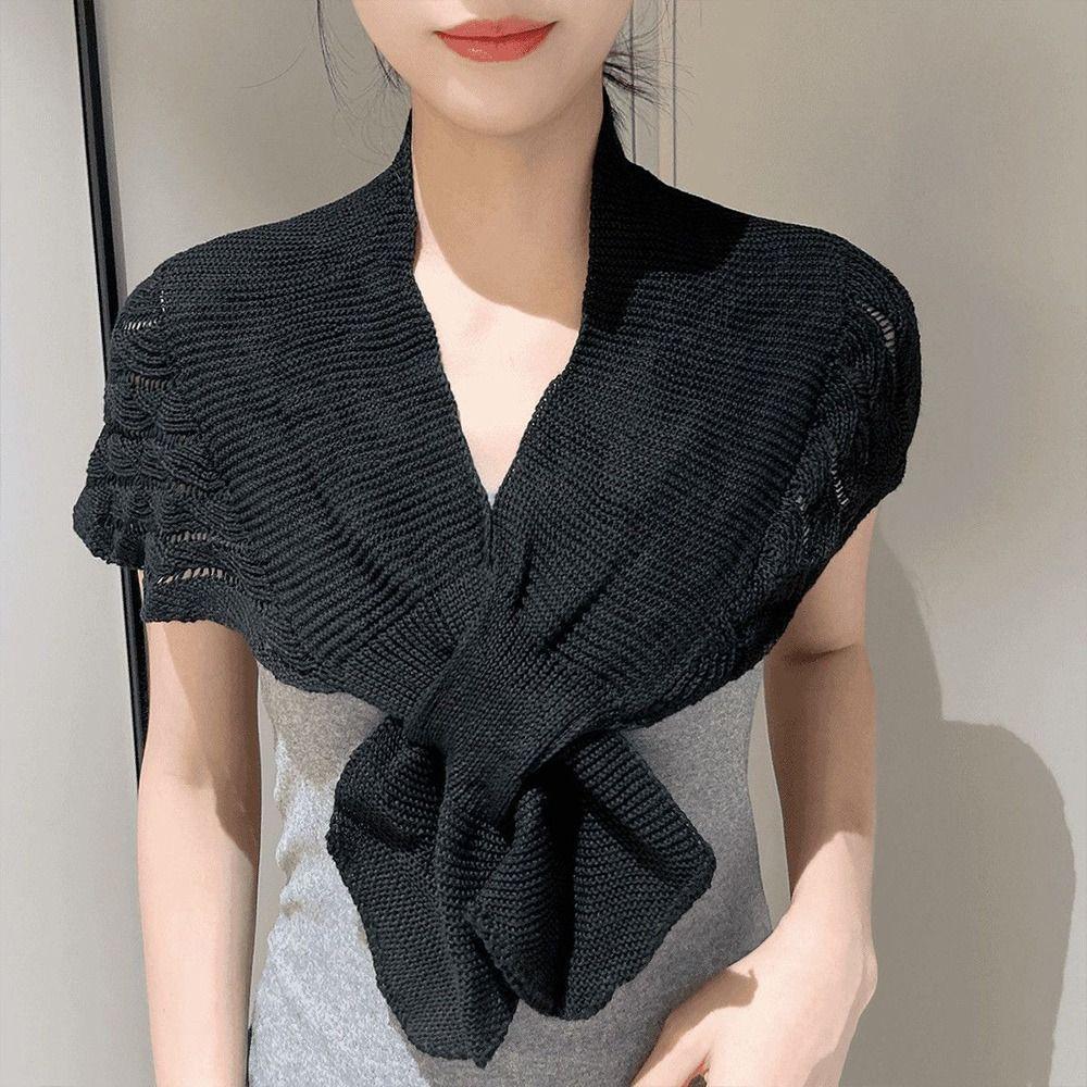 Knitted Cross Shawl Solid Color Fake Collar Cape Fashion Air-conditioning Outerwear  Summer