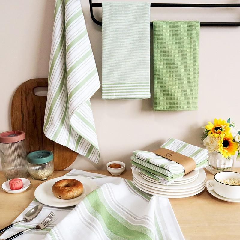 

4Pcs/set 45x65cm Cotton Woven Waffle Dinner Table Napkins Kitchen Tea Towels Absorbent Dish Cleaning Cloth 45x65cm&4pcs зелений