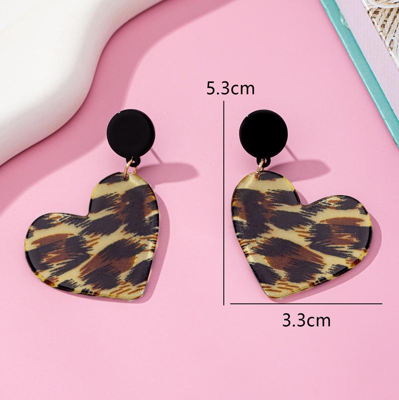 Leopard Print Acrylic Heart Earrings - Chic, Versatile, and Trendy Design
